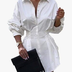 New Y2K Elegant White Shirt Dress size S
